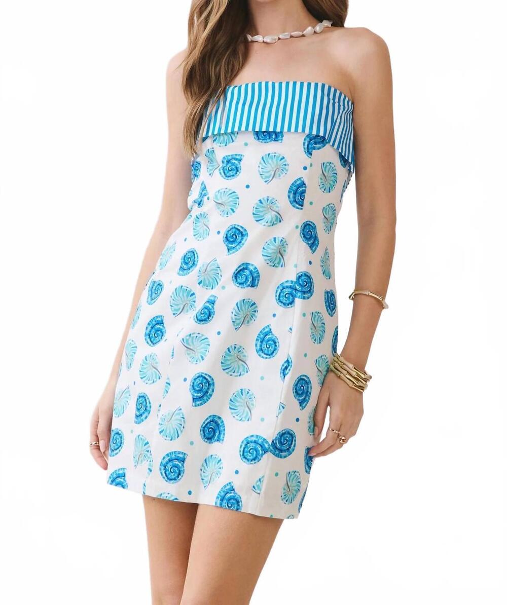 NEW TCEC seashell contrast strapless mini dress in blue